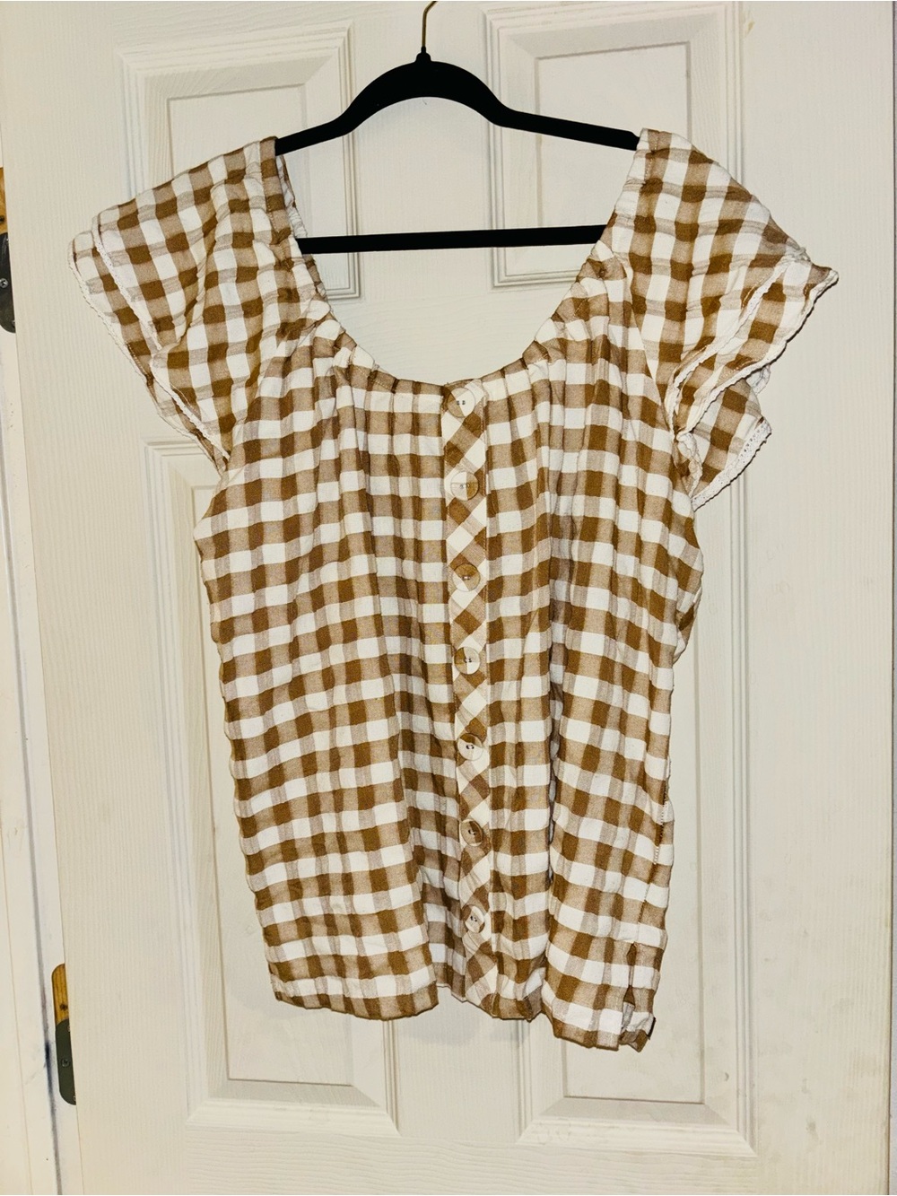 Matilda Jane Brown and White Gingham Button-Front Blouse